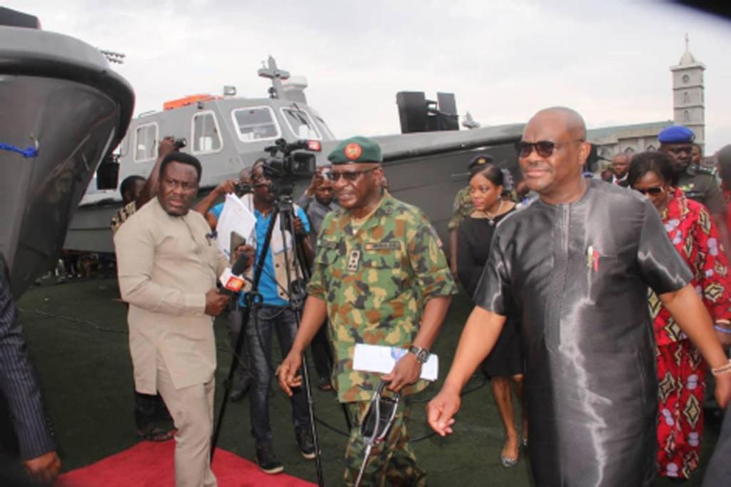  Rivers State Governor, Nyesom Ezenwo Wike launching  Operation Sting at the Sharks Stadium in Port Harcourt yesterday