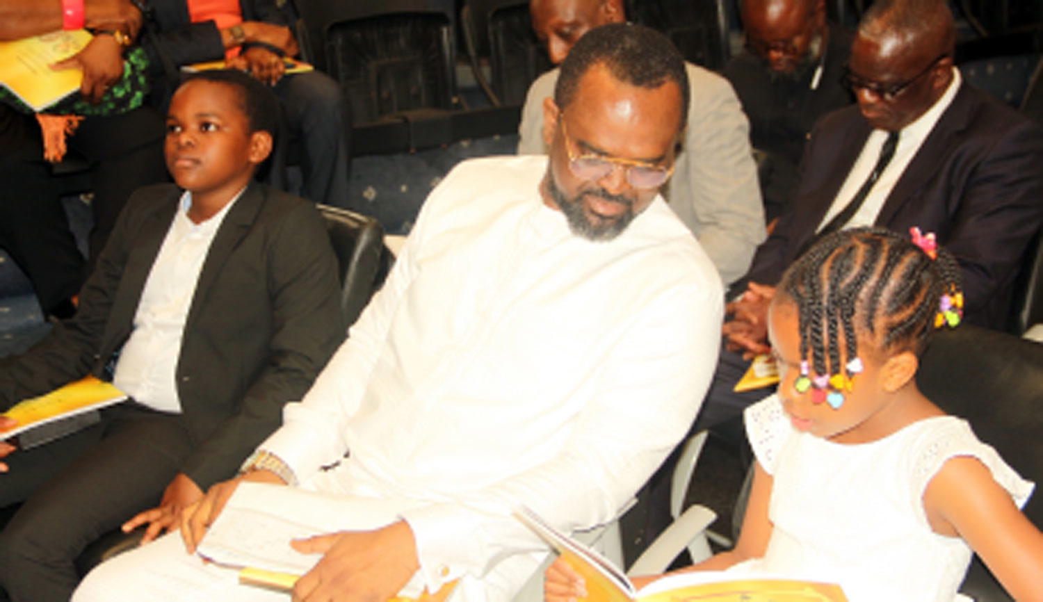 From left— Son of the deceased, Merede; the widower, Mr. Leslie Oghomienor, and daughter, Ajua, at the funeral service for late Mrs Yetunde Alatede Oghomienor(nee Ogunsola), at the Guiding Light Assembly, Parkview Estate, Lagos, yesterday. Photos: Kehinde Shonola.