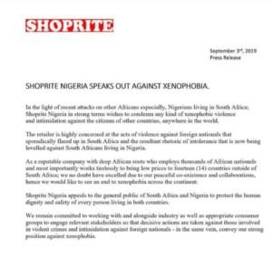 Shoprite, Nigeria, South Africa, xenophobia