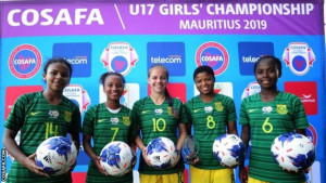 South Africa's five hat-trick scorers, Nabeelah Galant, Tiffany Kortjie, Jessica Wade, Oyisa Marhasi and Sonika Mzingeli.