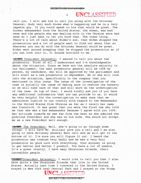 Unclassified: Full transcript of Trump's call to Ukraine president ...