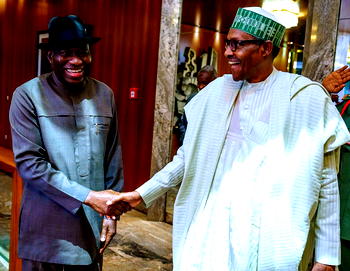 Photos: Jonathan visits Buhari at Presidential Villa