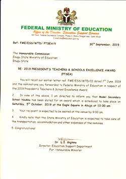 Model secondary school Nsukka emerges FG’s 2019 educational award winner