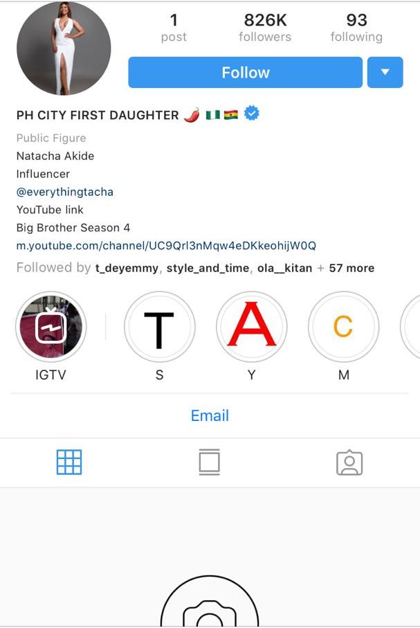 BBNaija Tacha deletes all posts on her Instagram page