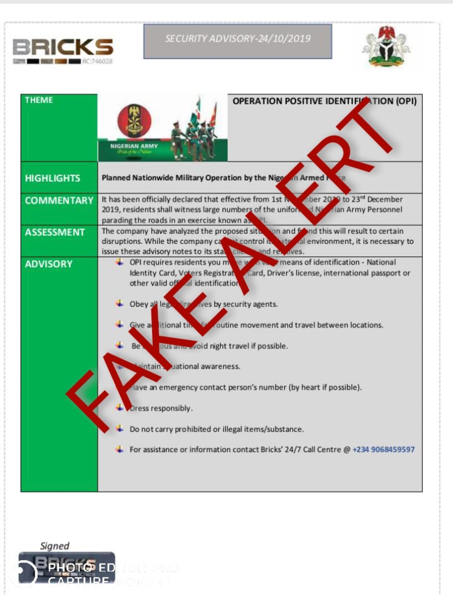 Fake Operation: Army urges Nigerians to disregard bricks publication...