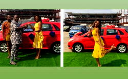 Reality star, Khafi Kareem receives car prize “Lady Foxy’ Innoson vehicles