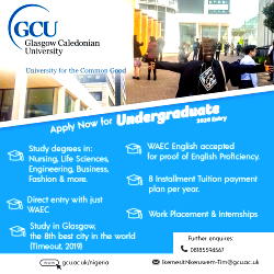 Glasgow Caledonian University Accepts WAEC Certificate For Direct Entry 2020