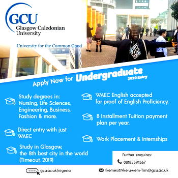 Glasgow Caledonian University Accepts WAEC Certificate For Direct Entry 2020