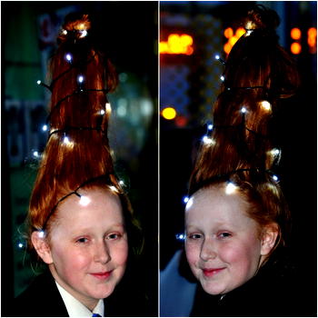 Christmas: Girl storms school with Christmas tree-like hair-do