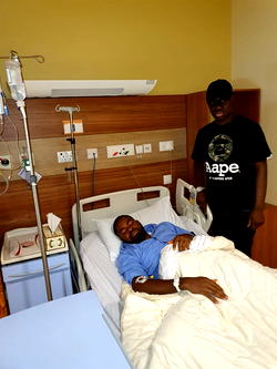 Photo: Deji Adeyanju receiving treatment in Dubai hospital