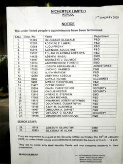 Just in: Textile Company sacks 27 workers in Lagos