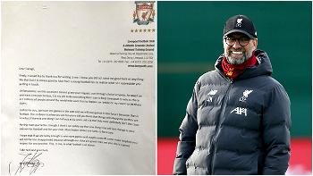 Klopp writes to ‘cheeky’ Man Utd fan who wants Liverpool to lose