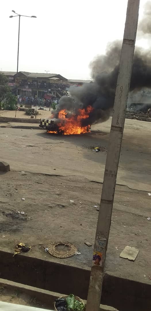 OkadaBan: Protesters burn LASTMA vehicle to ashes in Lagos (Video)