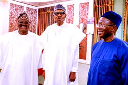 Photos: President Buhari receives Oshiomhole, Ajimobi in State House