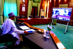 PHOTOS: Buhari holds Teleconference with members of Presidential Task Force on Covid-19