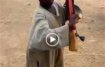 VIDEO: 7-year-old boy who has been to Sambisa demonstrates gun handling, shooting strategies