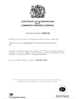 Yoruba Ko’ya gets Certificate of Incorporation in the UK