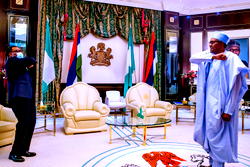 Photos, Video: Buhari receives in audience Akinwunmi Adesina, AFDB President