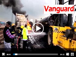 VIDEO: Lagos Fire Service quenching tanker fire along Lagos-Ibadan expressway