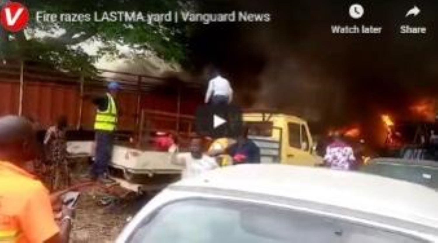VIDEO: Fire guts 10 cars, truck in LASTMA’s office