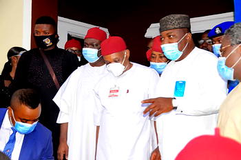 Photos: Gov Ugwuanyi, Ekweremadu, Uzor Kalu, others at Chima Obieze’s father’s funeral