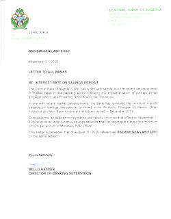 CBN orders banks to pay 10%of MPR as interest on savings deposit
