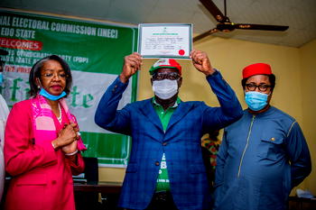Obaseki receives Certificate of Return, extends olive branch to Oshiomhole, Ize-Iyamu, APC