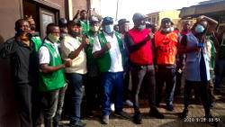 PHOTOS: Lagos NLC members address journalists after strike suspension