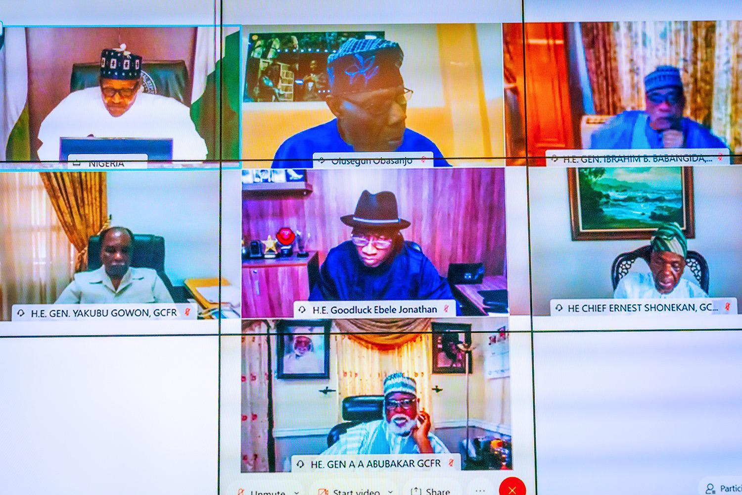 PHOTOS: Buhari in virtual meeting with former Heads of State