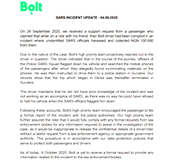 Bolt reacts to alleged extortion of passenger by SARS officers in Lagos