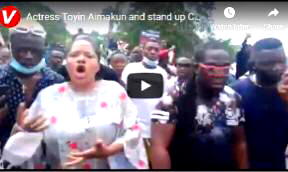 VIDEO: Toyin Aimakun, stand up Comedian Laff-up join #EndSars protest in Ibadan