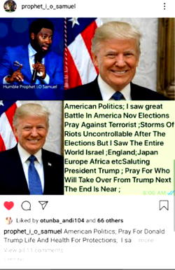 Trump unbeatable on November 4th America election, Prophet I O Samuel reveals