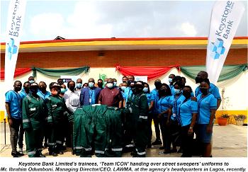 Keystone Bank trainees donate street sweepers’ uniforms to LAWMA