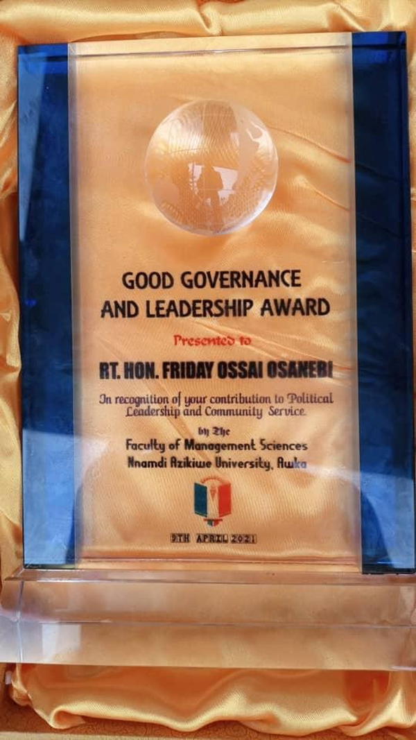 UNIZIK confers “Good Governance and Leadership Award” on Osanebi