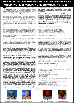 Office of the court appointed trustees of iyalode efunroye tinubu