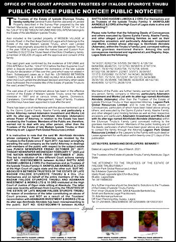 Office Of The Court Appointed Trustees Of Iyalode Efunroye Tinubu