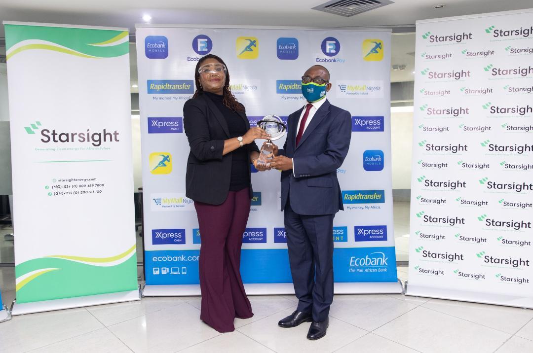 Starsight presents Sustainability Award to Ecobank for achieving 100 sites