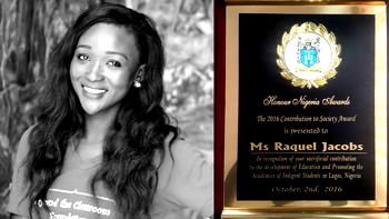 Raquel Jacobs receives 2016 Honour Nigeria Award