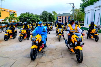 Ganduje rides power bike, inaugurates 25 to control traffic
