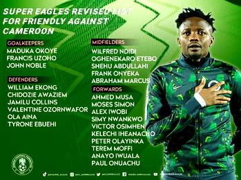 Moffi, Simy, get Super Eagles call-up as Rohr picks 24-man squad for Cameroon clash