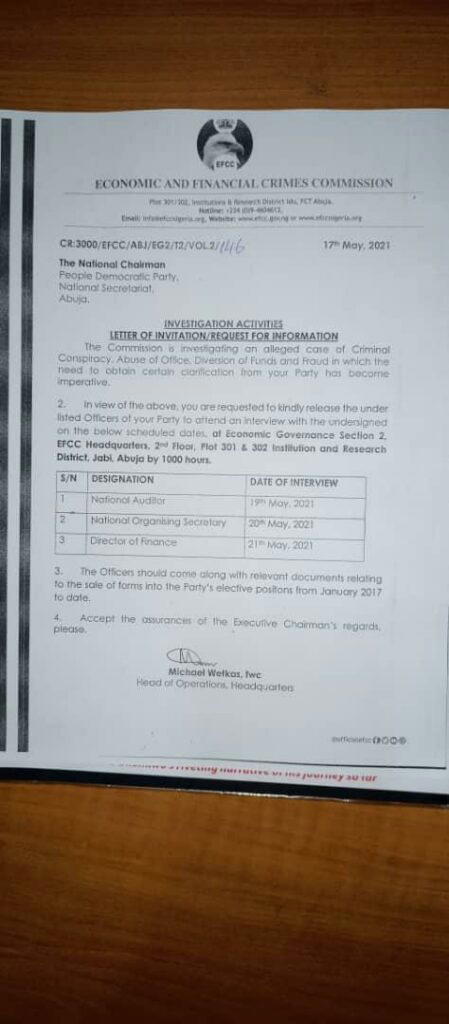 Sample Efcc Invitation EFCC lacks consititutional powers to summon PDP officials - Group reacts