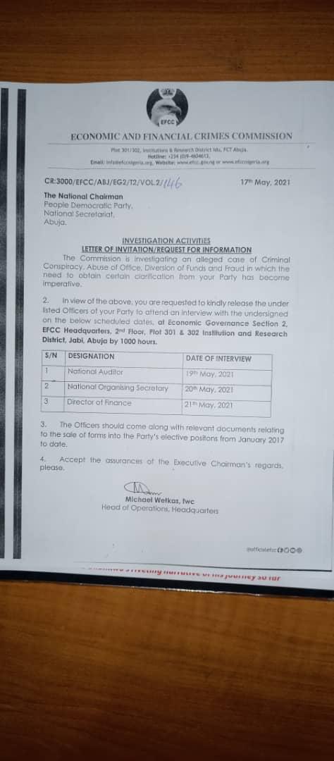 Sample Efcc Invitation EFCC lacks consititutional powers to summon PDP officials - Group reacts