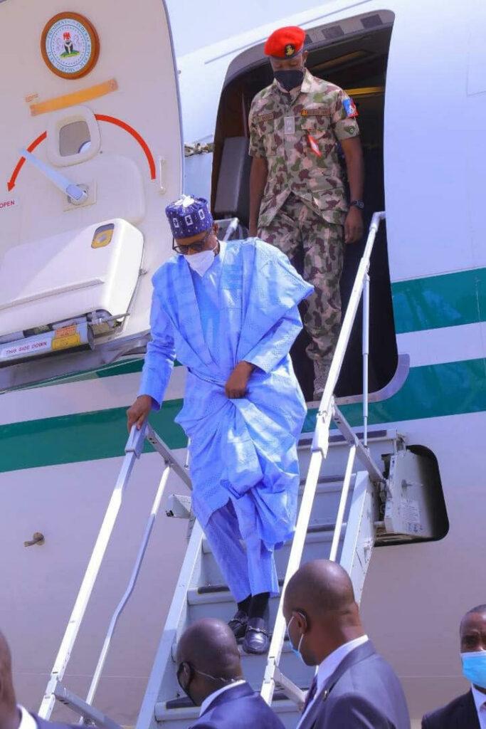 UPDATED WITH PHOTOS] Buhari arrives Maiduguri International Airport -