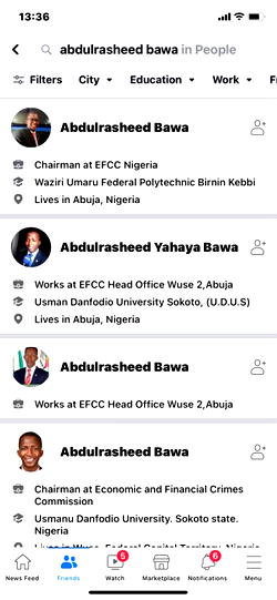 EFCC reveals Bawa’s Facebook account, warns impostors