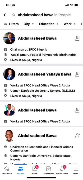 EFCC reveals Bawa’s Facebook account, warns impostors