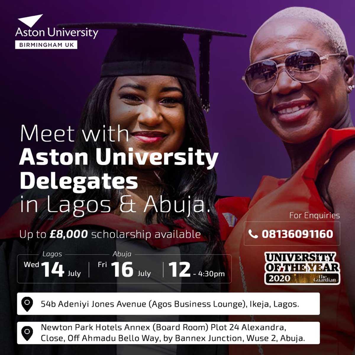 SPONSORED] Applications are still open at Aston University for September  2021 and up to £8000 scholarships available! - Vanguard News