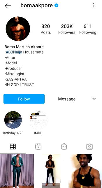 BBNAIJA 2021: First BBNaija housemate, Boma, verified on Instagram