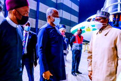 PHOTOS: Buhari arrives London for virtual Education Summit, medical check-up