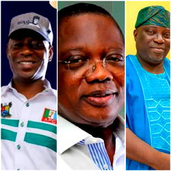 Ganiyu celebrates with Bayo Olasoju, Monsuru Bello on election victory