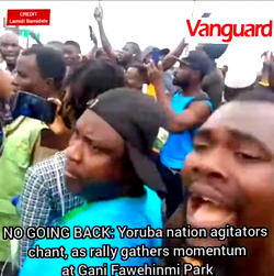 [VIDEO] NO GOING BACK: Yoruba nation agitators chant, as rally gathers momentum at Gani Fawehinmi Park